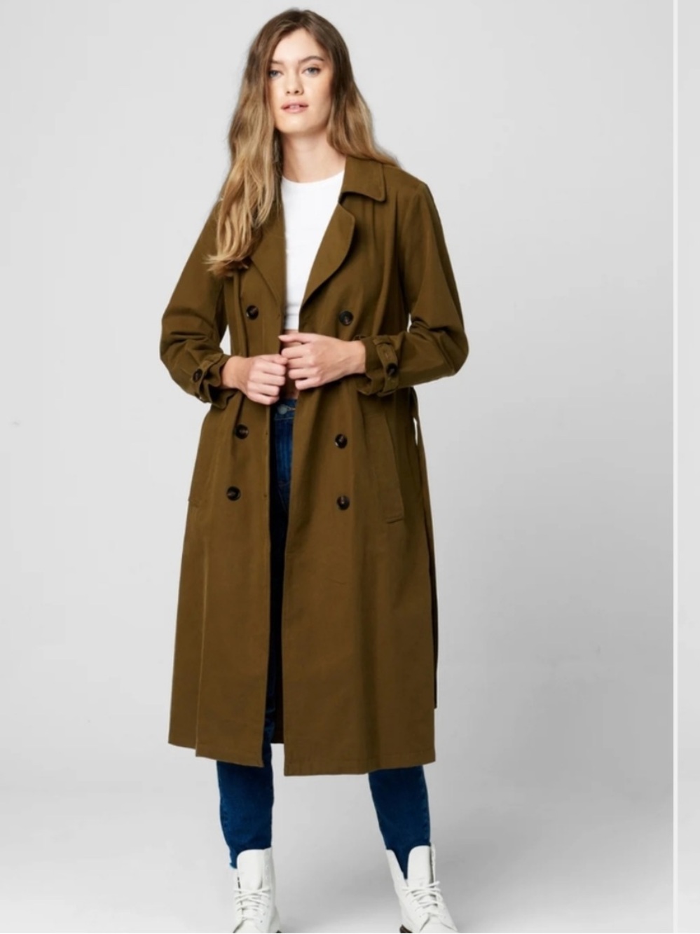 Blank NYC Road Trip Trench Coat Women's Small Green NWT Double Breasted